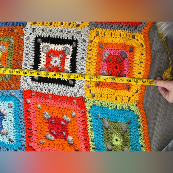 Vintage Granny Square Afghan Throw Blanket Hand Crochet Knit MCM 46" X 83" - Picture 7 of 7